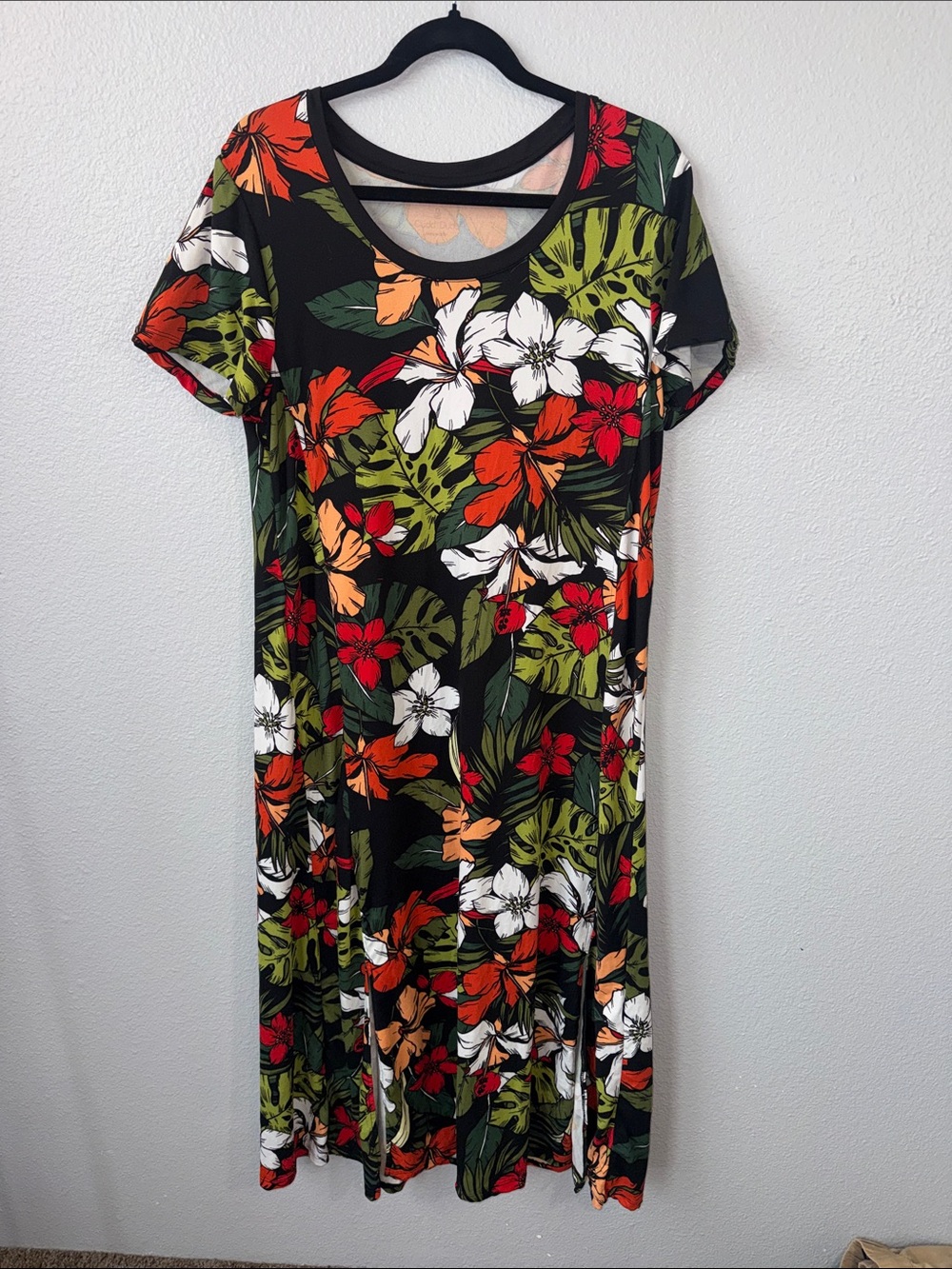 Tropical Floral Black Maxi Dress